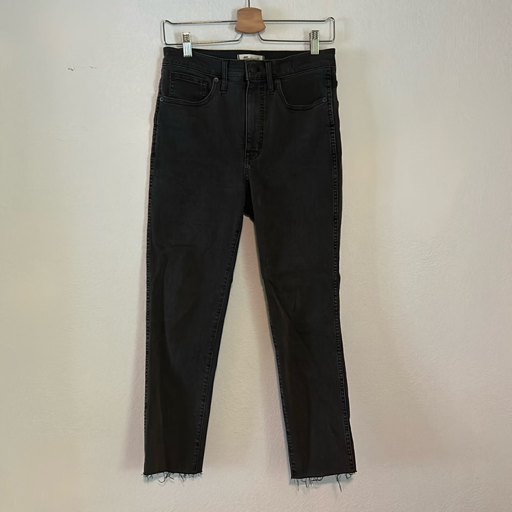 Madewell Stovepipe black jeans with frayed hem